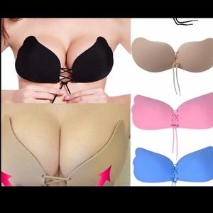 Seamless Lace-Up Strapless Bra - Black, Tan, Pink, Blue